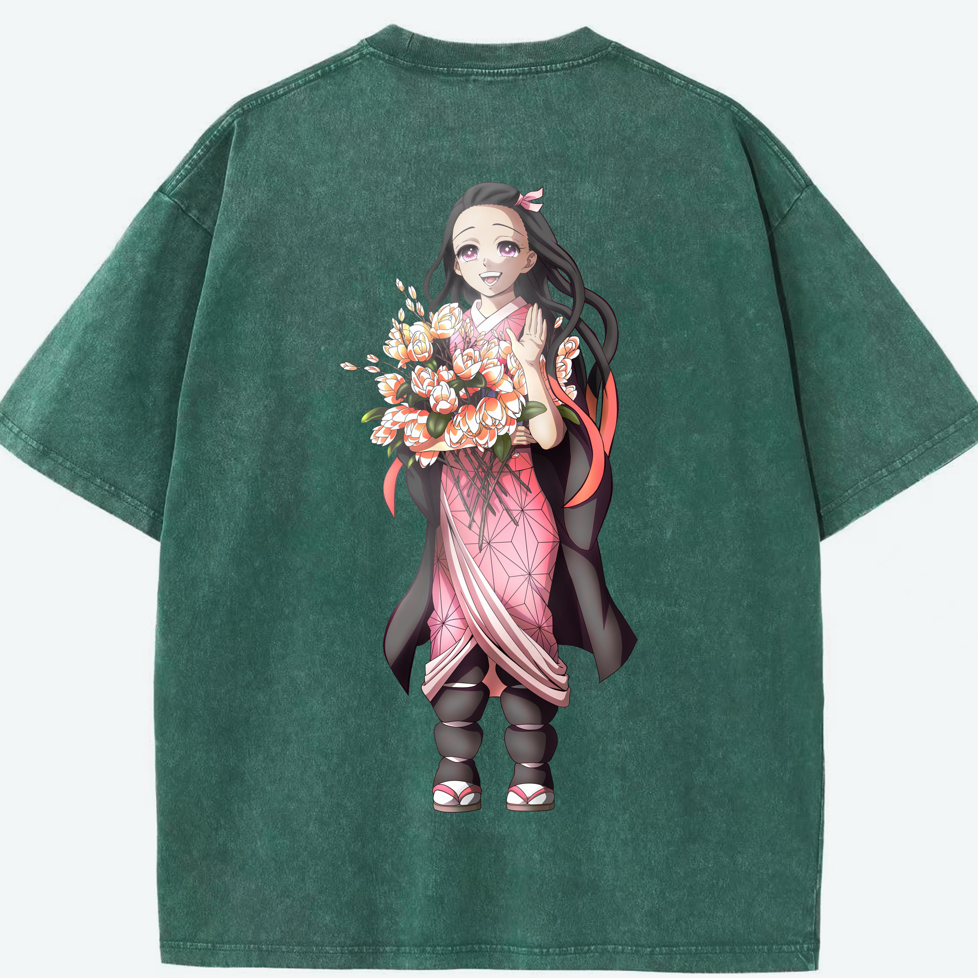 （画像用） 鬼滅の刃（きめつのやいば）竈門 禰󠄀豆子／かまど ねずこ Kamado Nezuko 綿100% ヴィンテージ風 半袖Tシャツ（背面プリント）